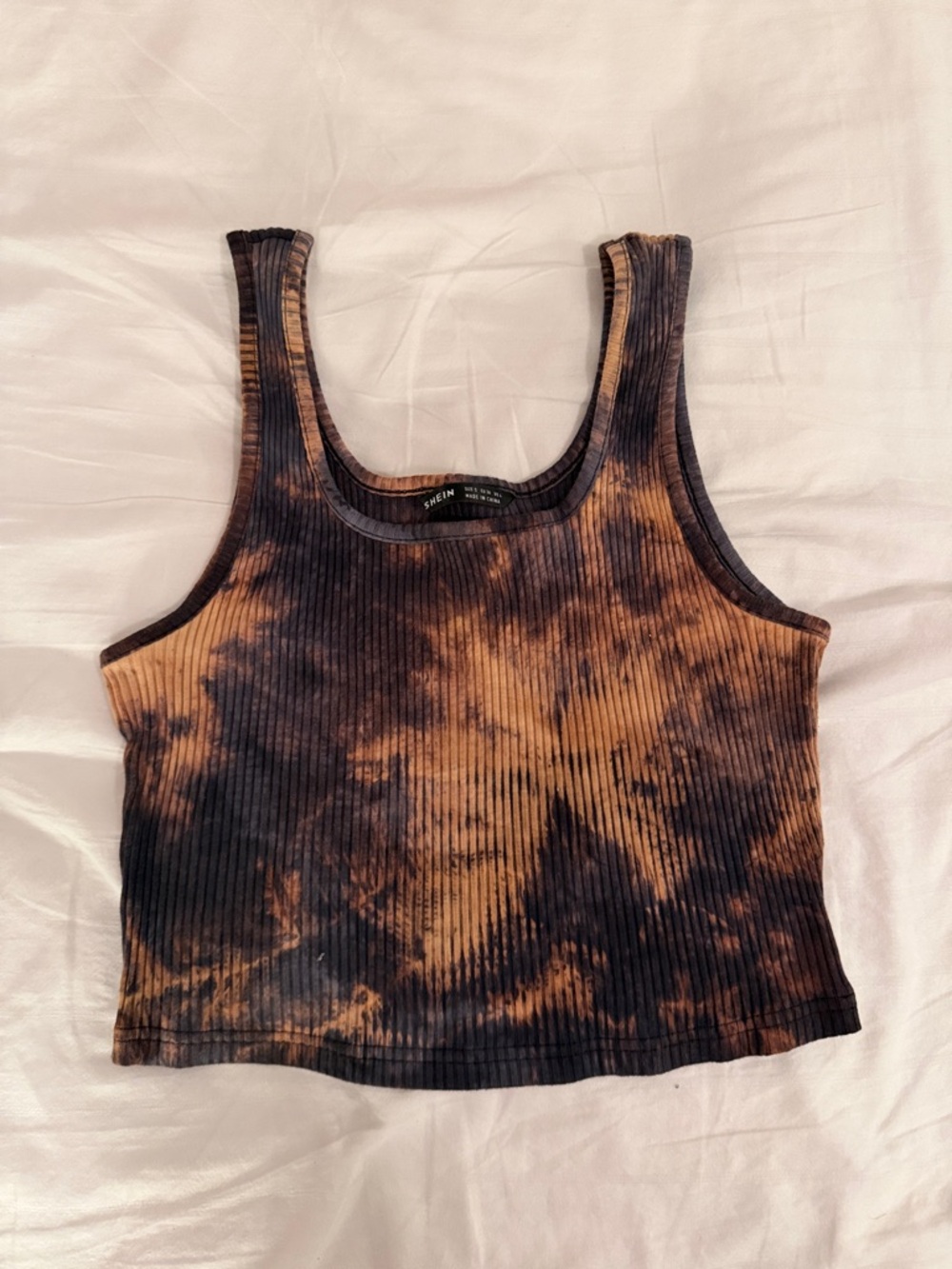 SHEIN Black & Brown Ribbed Tie-Dye Crop Tank